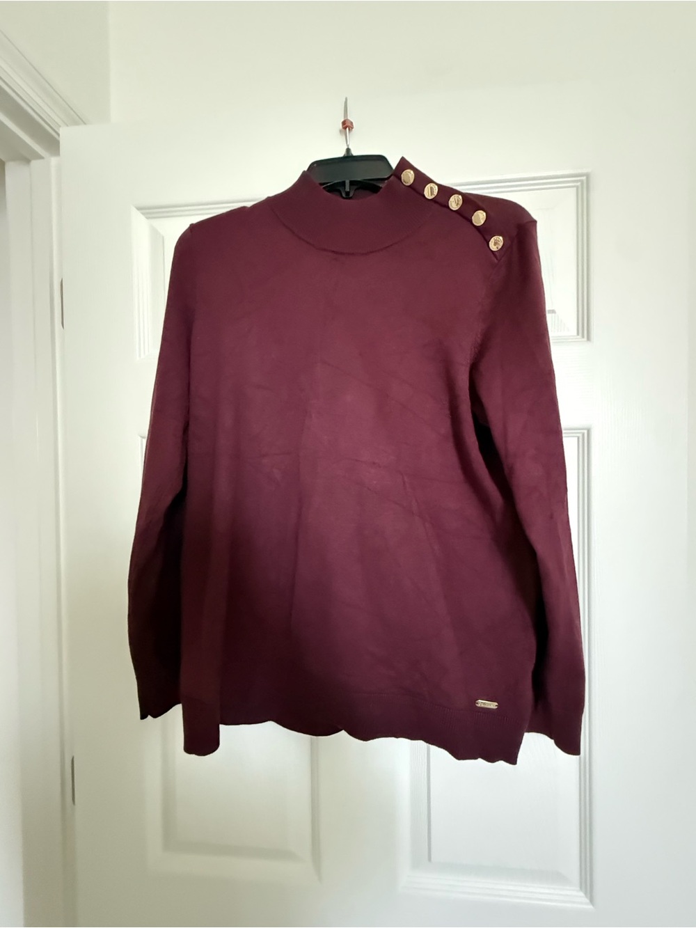 Calvin Klein Burgundy Mock Neck Sweater with Shoulder Buttons